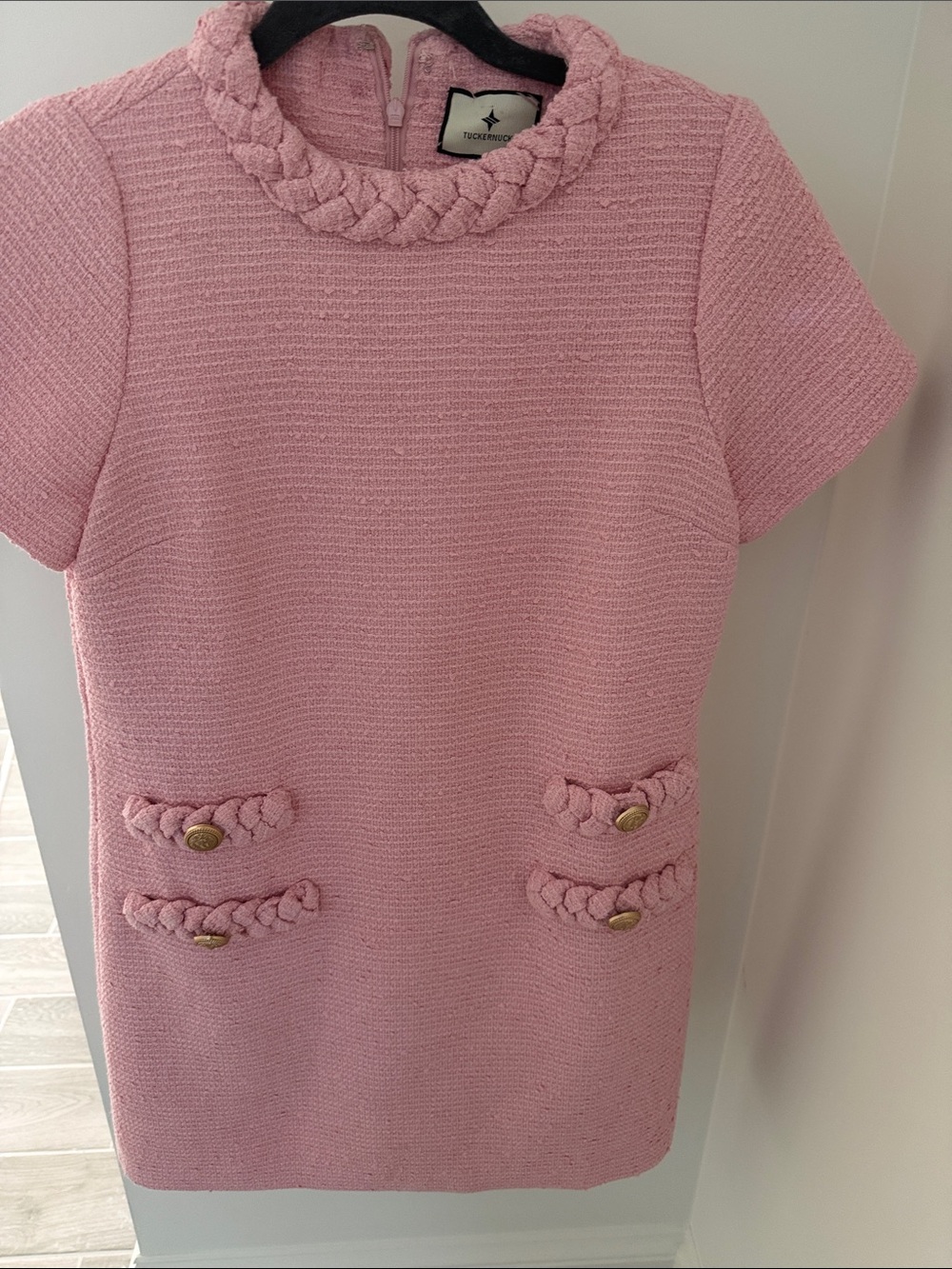 Tucker Nuck Pink Braided-Trim Shift Dress